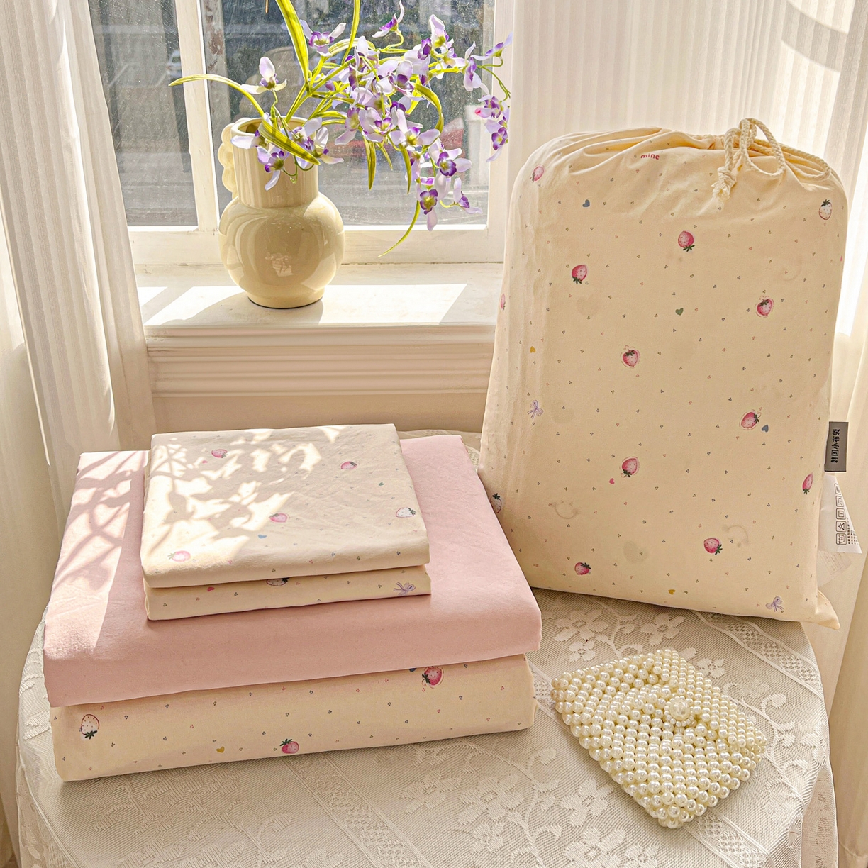 梦莱斯 2026新款A类古法水洗仿棉云感纱四件套 莓果