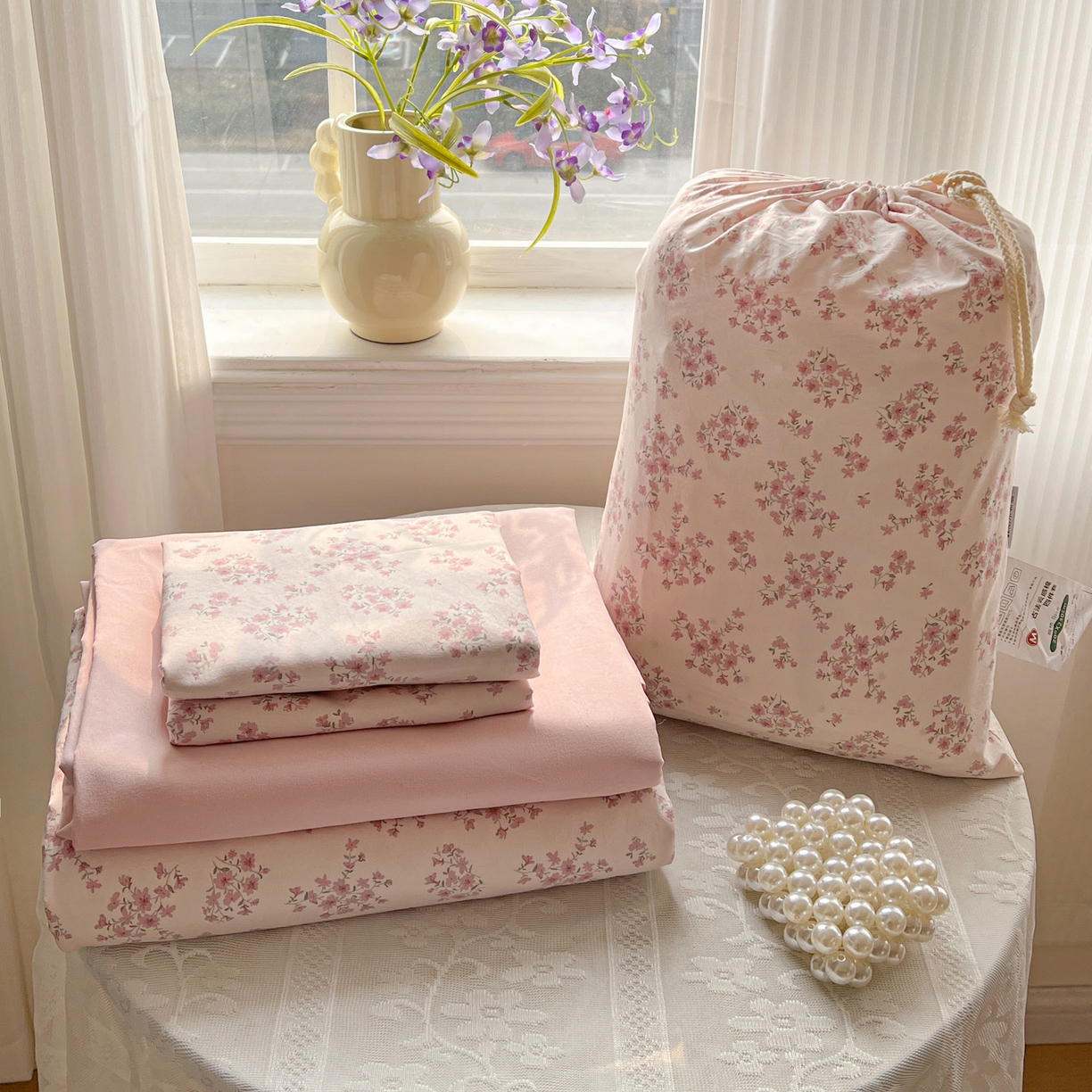 梦莱斯 2026新款A类古法水洗仿棉云感纱四件套 七分甜