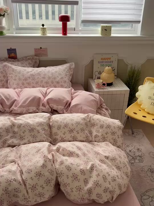 91家纺网 家纺一手货源 找家纺 梦莱斯 2026新款A类古法水洗仿棉云感纱四件套 七分甜