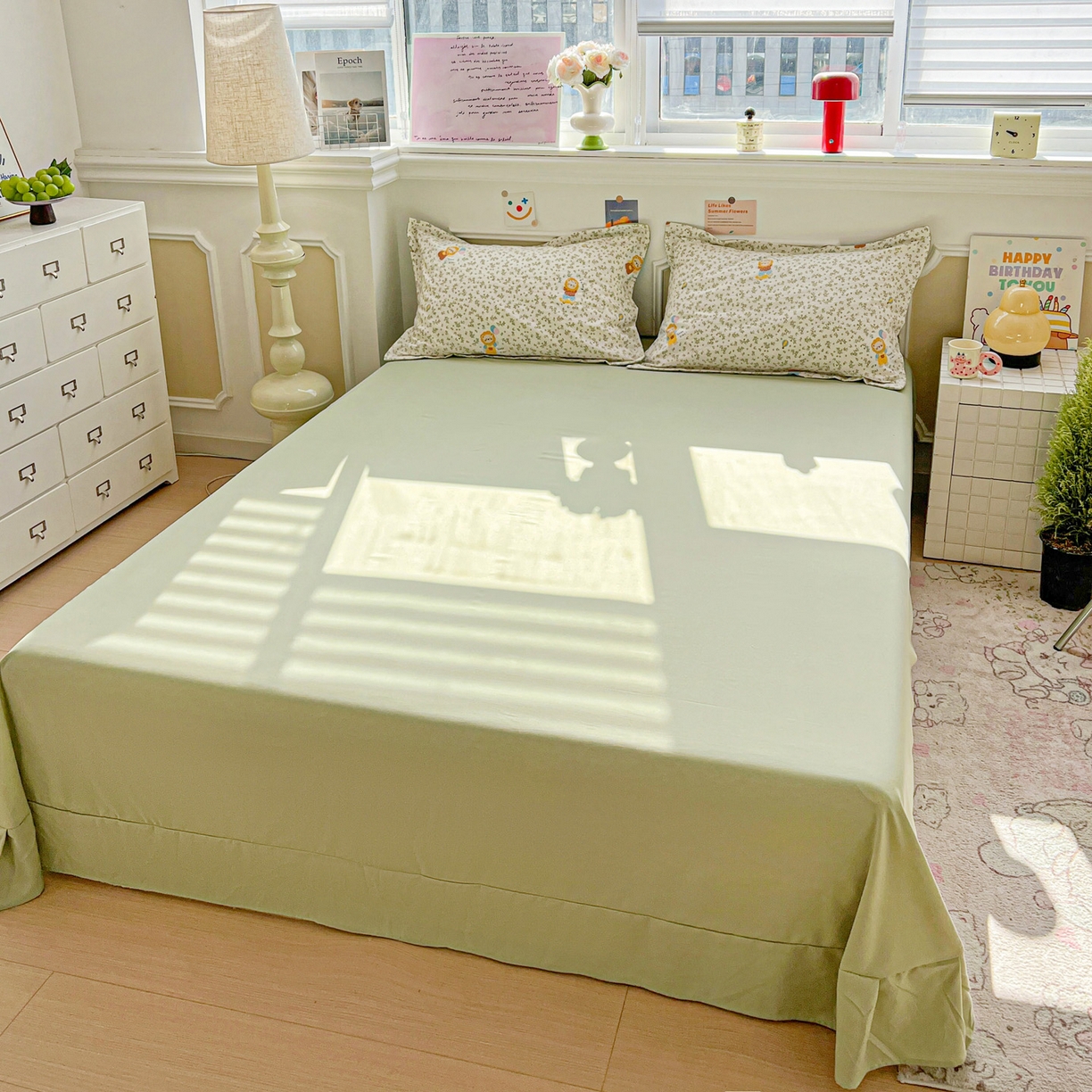 91家纺网 家纺一手货源 找家纺 梦莱斯 2026新款A类古法水洗仿棉云感纱四件套 狮茶春日序