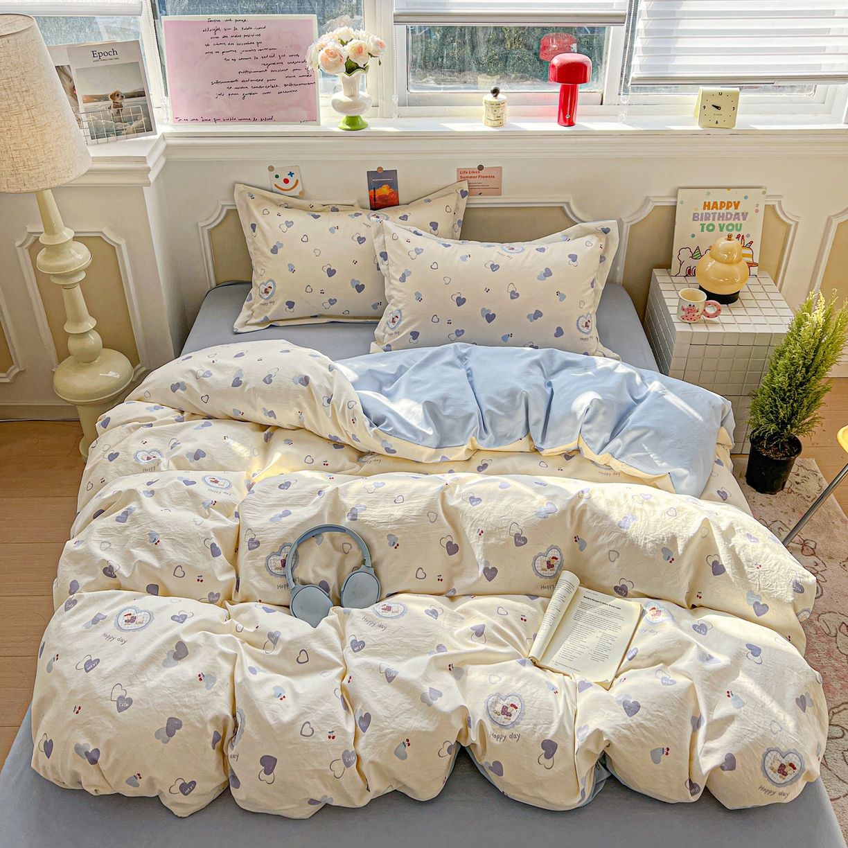 91家纺网 家纺一手货源 找家纺 梦莱斯 2026新款A类古法水洗仿棉云感纱四件套 甜心狗