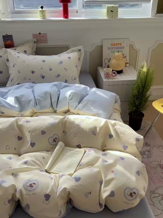 91家纺网 家纺一手货源 找家纺 梦莱斯 2026新款A类古法水洗仿棉云感纱四件套 甜心狗