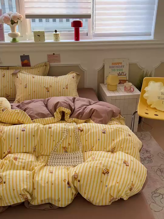 91家纺网 家纺一手货源 找家纺 梦莱斯 2026新款A类古法水洗仿棉云感纱四件套 甜心人