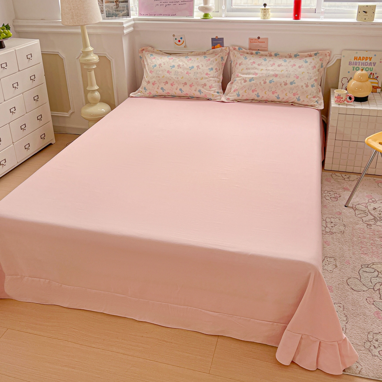 91家纺网 家纺一手货源 找家纺 梦莱斯 2026新款A类古法水洗仿棉云感纱四件套 兔耳朵