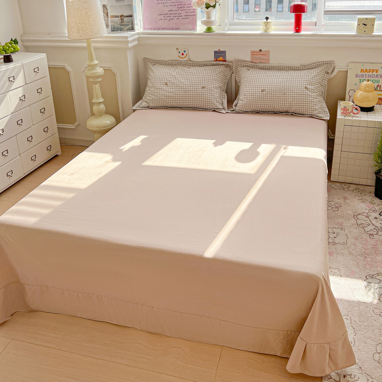 91家纺网 家纺一手货源 找家纺 梦莱斯 2026新款A类古法水洗仿棉云感纱四件套 兔兔格