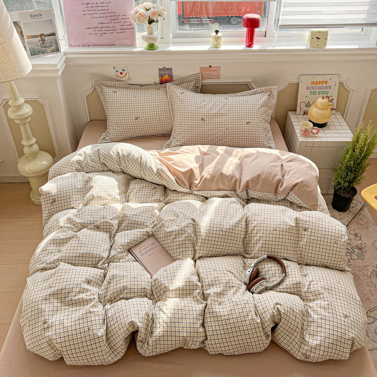 91家纺网 家纺一手货源 找家纺 梦莱斯 2026新款A类古法水洗仿棉云感纱四件套 兔兔格