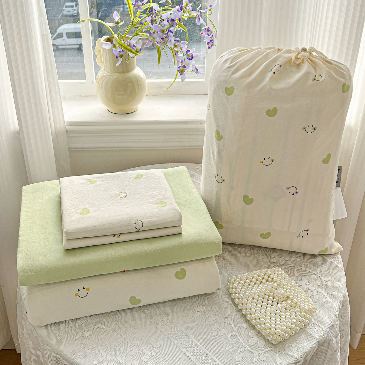 梦莱斯 2026新款A类古法水洗仿棉云感纱四件套 微笑