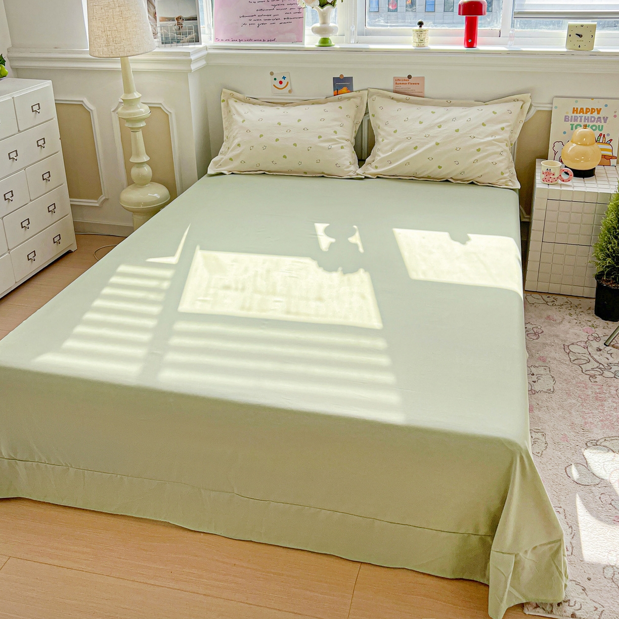 91家纺网 家纺一手货源 找家纺 梦莱斯 2026新款A类古法水洗仿棉云感纱四件套 微笑