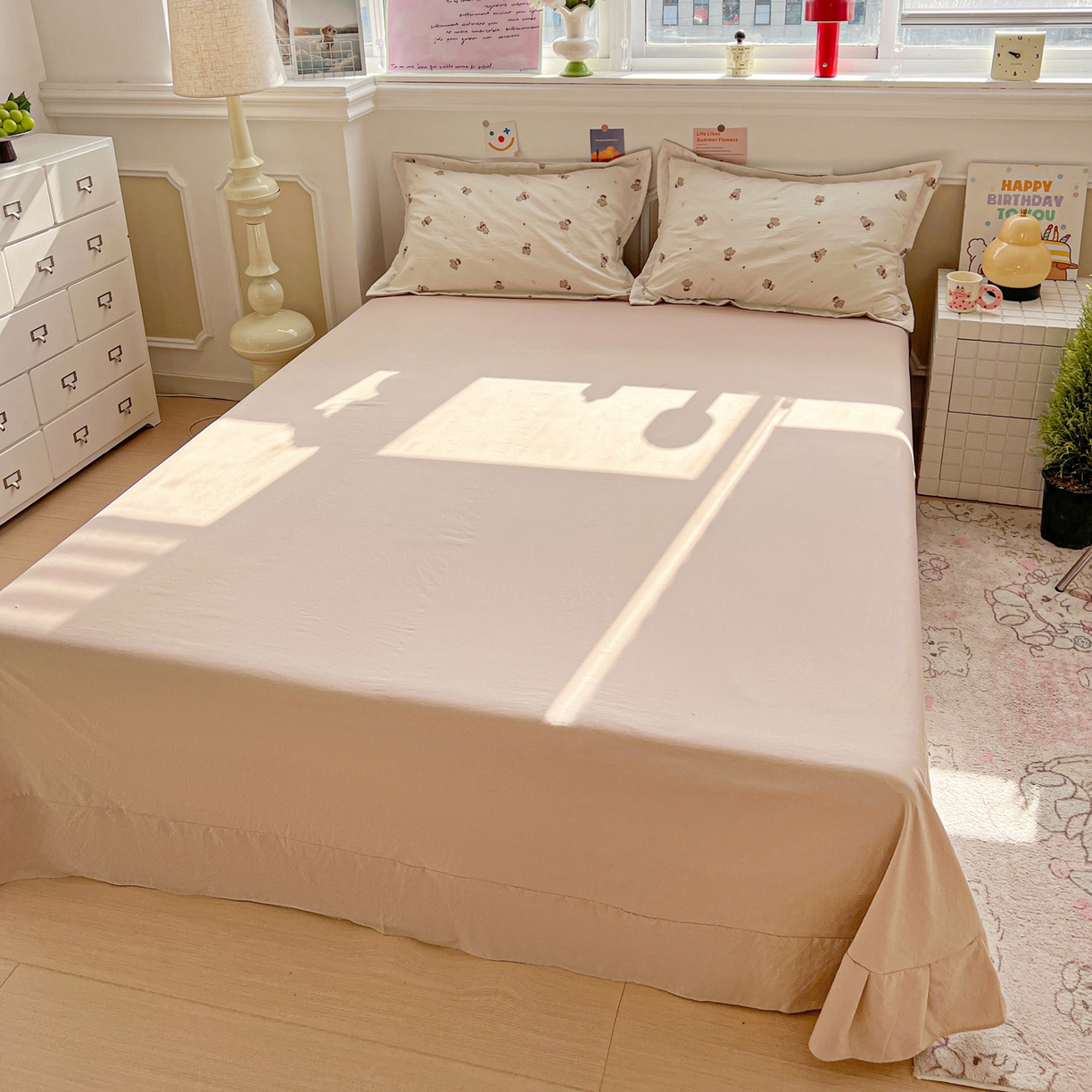 91家纺网 家纺一手货源 找家纺 梦莱斯 2026新款A类古法水洗仿棉云感纱四件套 温暖熊