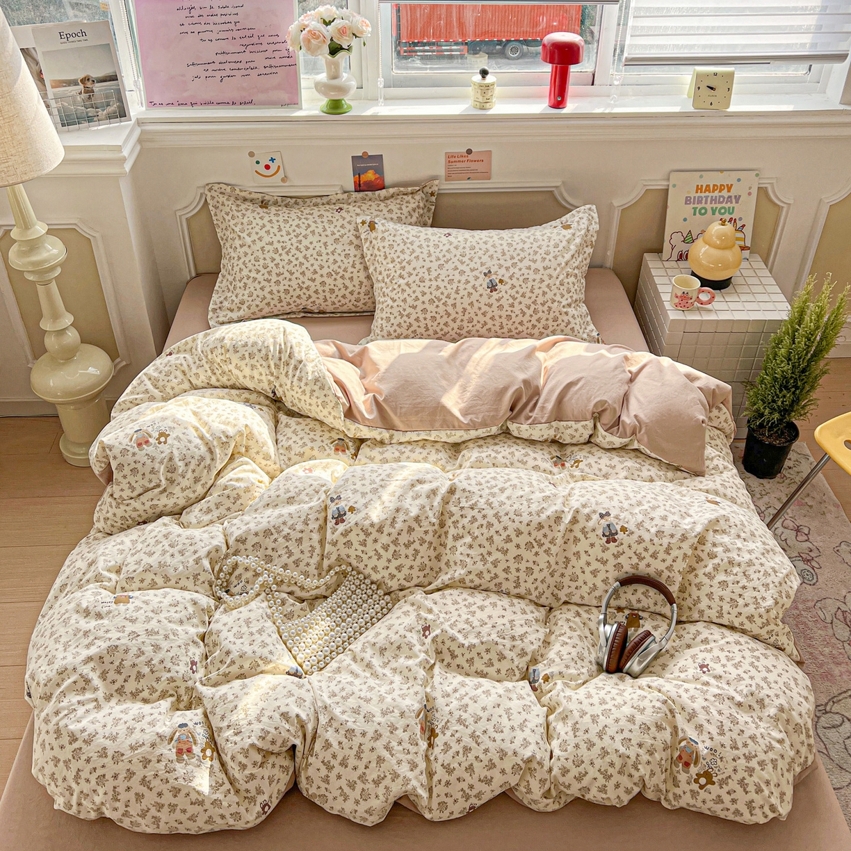 91家纺网 家纺一手货源 找家纺 梦莱斯 2026新款A类古法水洗仿棉云感纱四件套 午后时光