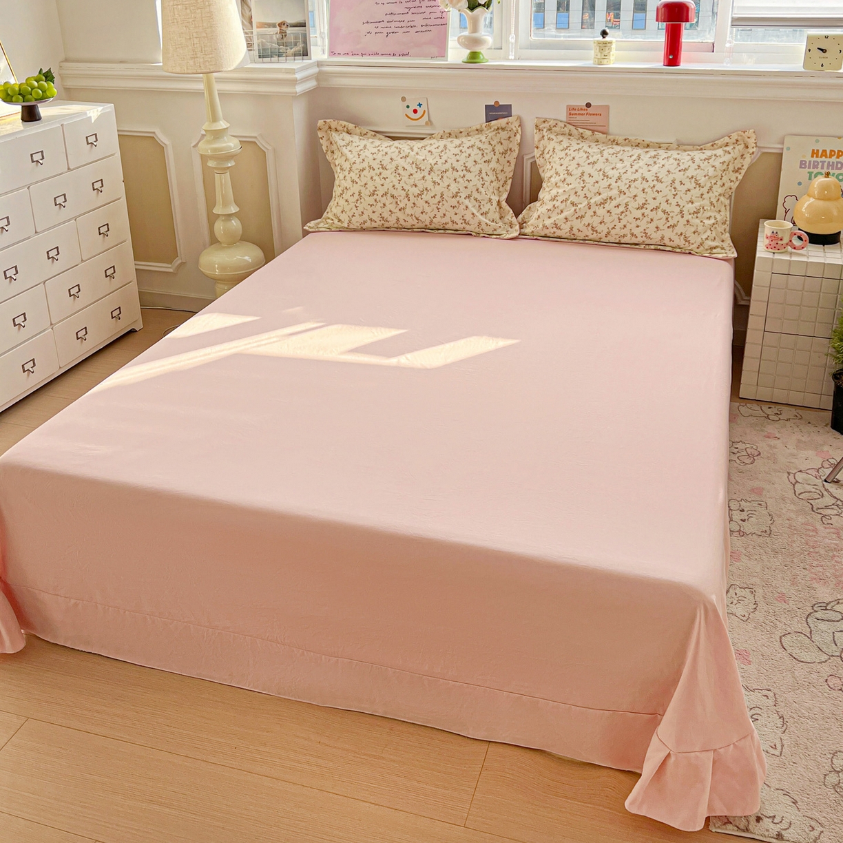 91家纺网 家纺一手货源 找家纺 梦莱斯 2026新款A类古法水洗仿棉云感纱四件套 惜花米黄