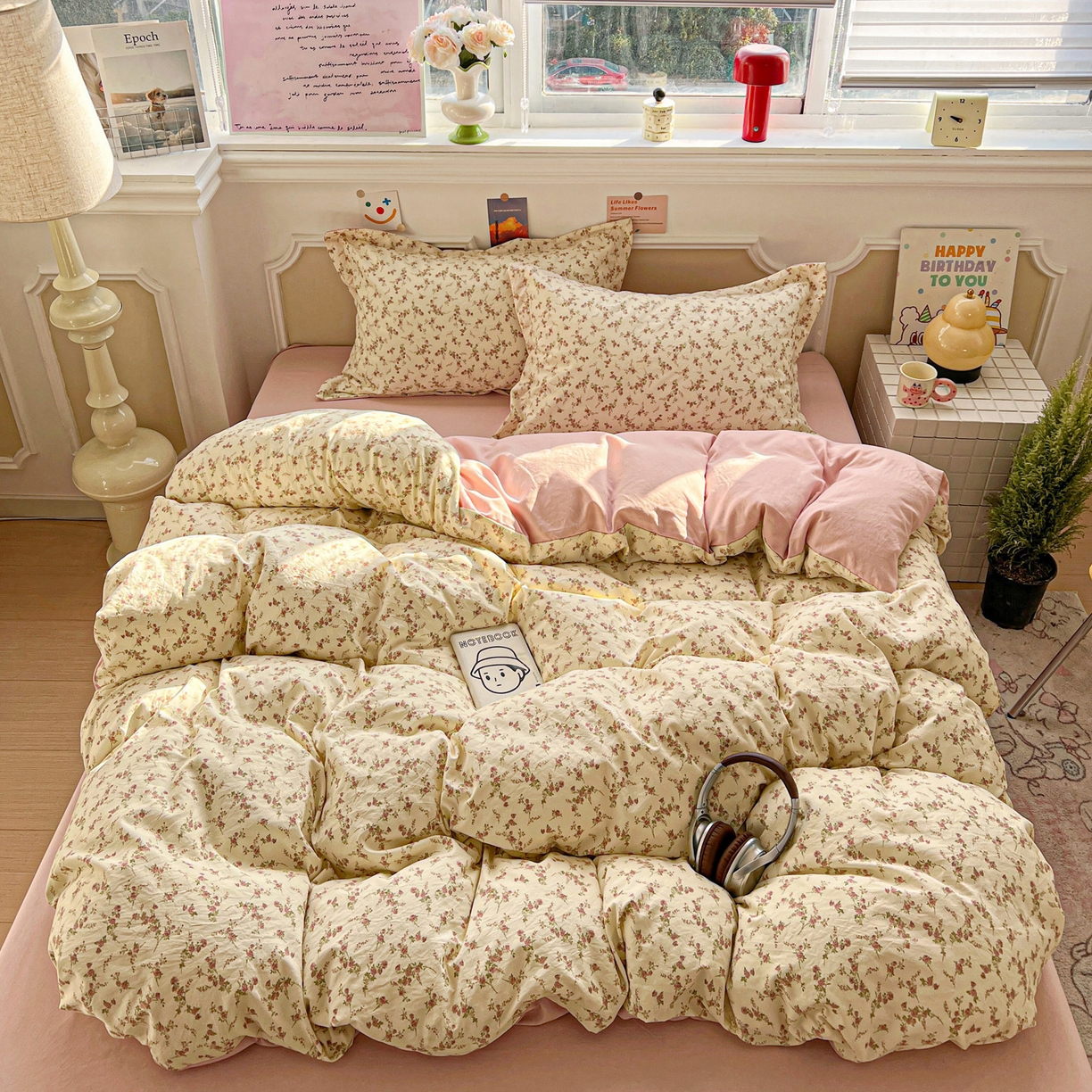 91家纺网 家纺一手货源 找家纺 梦莱斯 2026新款A类古法水洗仿棉云感纱四件套 惜花米黄