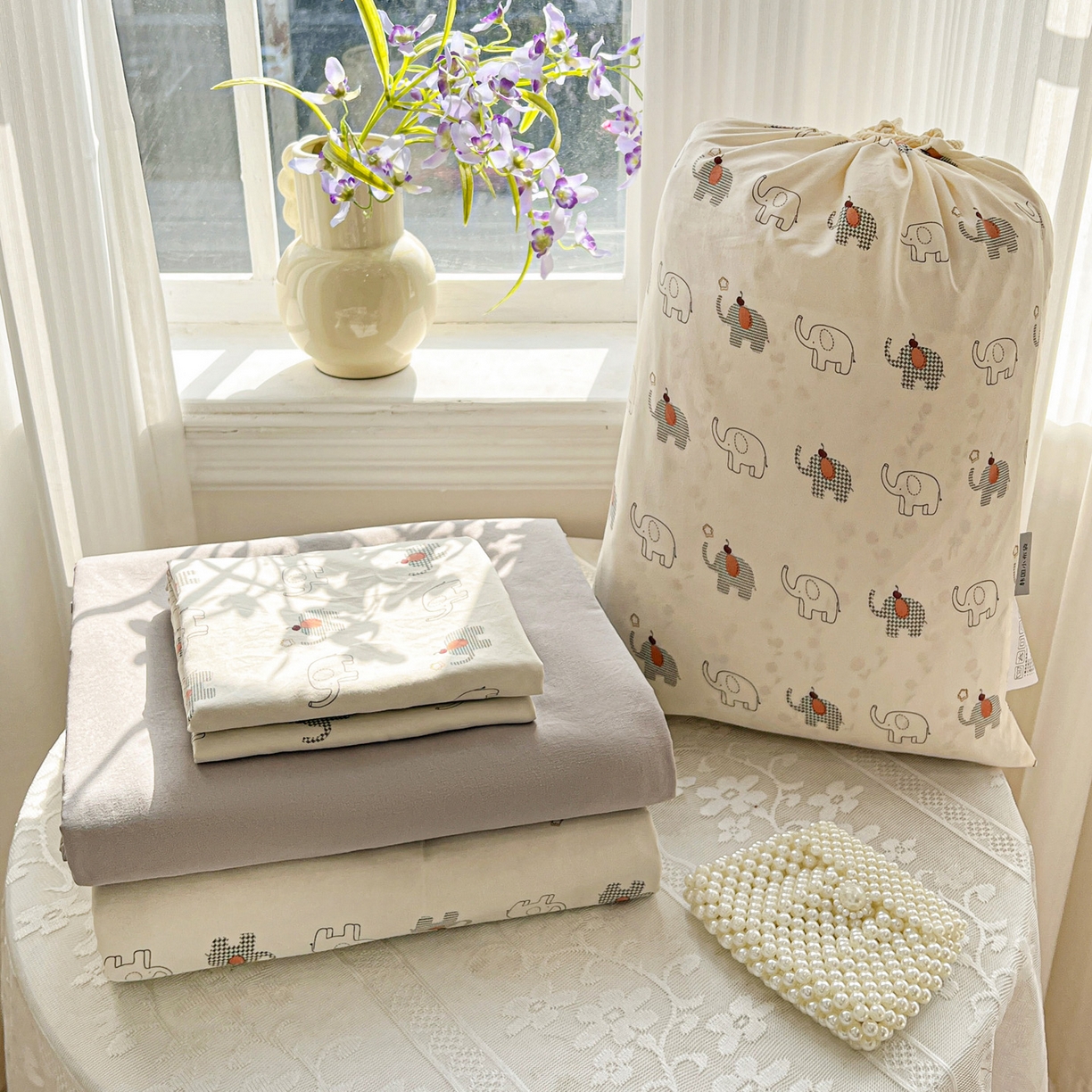 梦莱斯 2026新款A类古法水洗仿棉云感纱四件套 小象