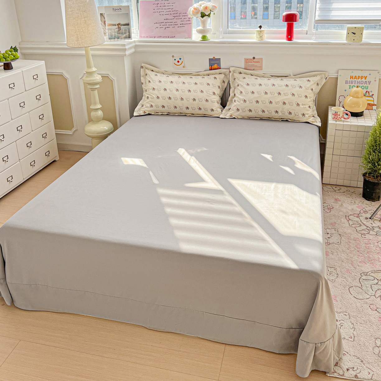 91家纺网 家纺一手货源 找家纺 梦莱斯 2026新款A类古法水洗仿棉云感纱四件套 小象