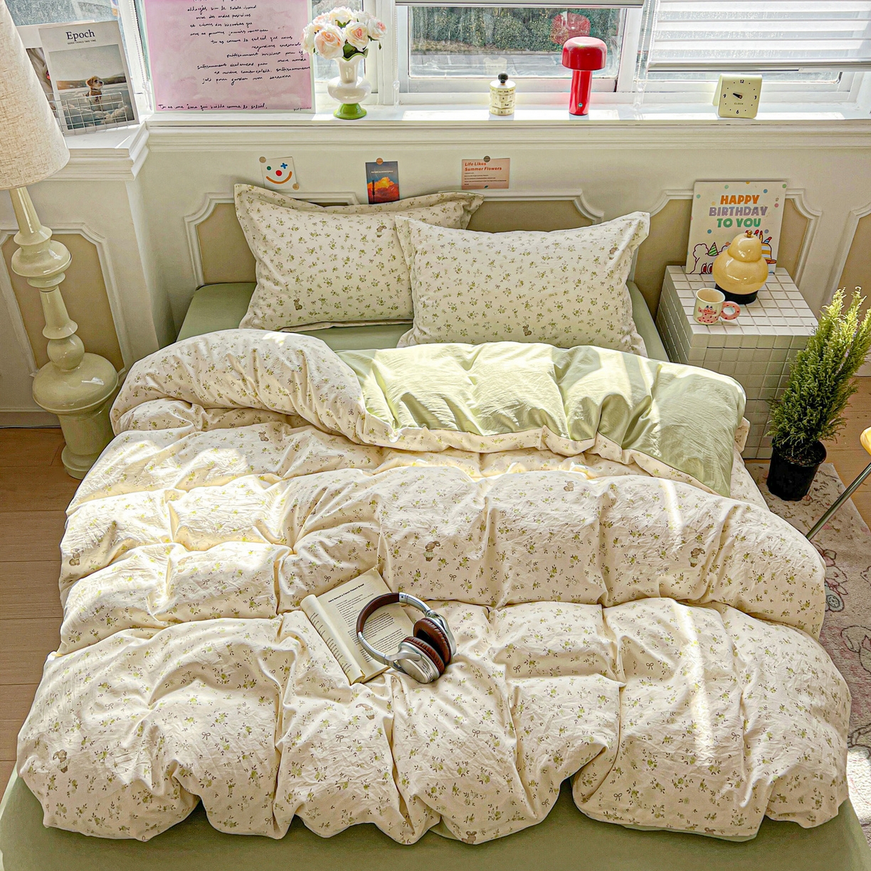 91家纺网 家纺一手货源 找家纺 梦莱斯 2026新款A类古法水洗仿棉云感纱四件套 叶初开