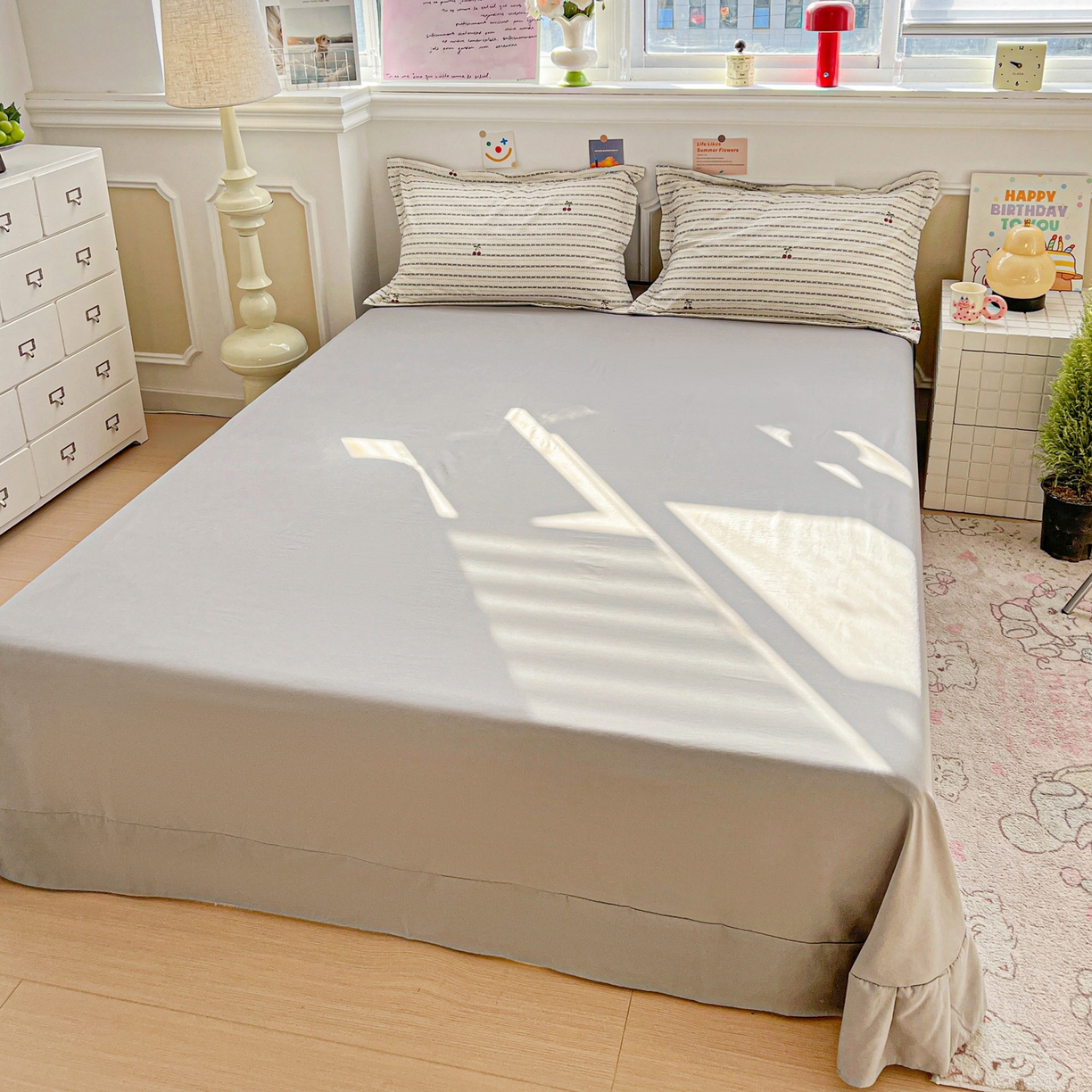 91家纺网 家纺一手货源 找家纺 梦莱斯 2026新款A类古法水洗仿棉云感纱四件套 樱之桃桃