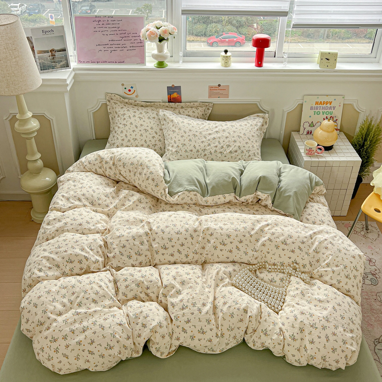 91家纺网 家纺一手货源 找家纺 梦莱斯 2026新款A类古法水洗仿棉云感纱四件套 屿花