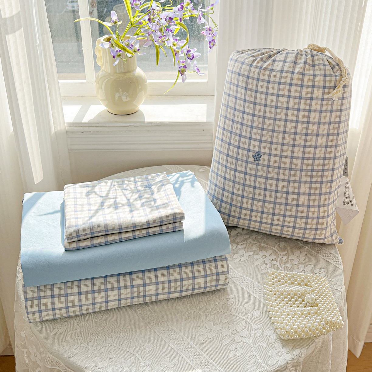 梦莱斯 2026新款A类古法水洗仿棉云感纱四件套 愿落星河