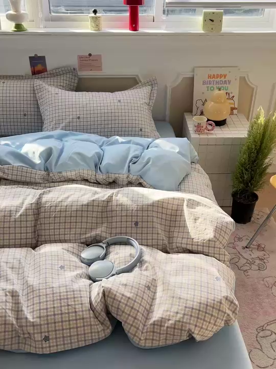 91家纺网 家纺一手货源 找家纺 梦莱斯 2026新款A类古法水洗仿棉云感纱四件套 愿落星河