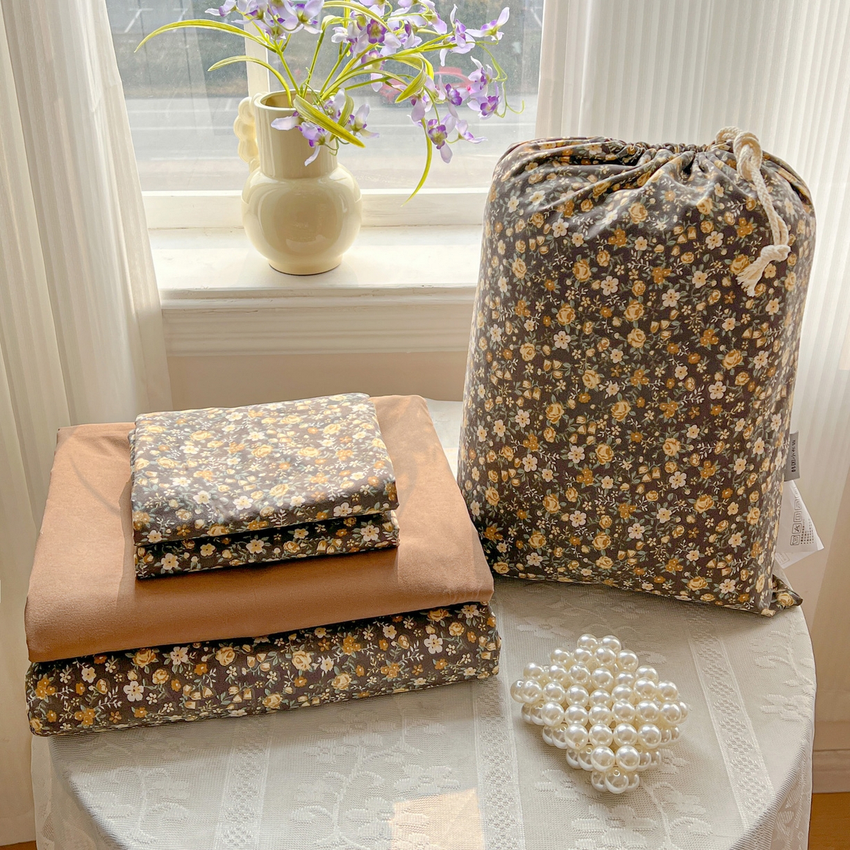 梦莱斯 2026新款A类古法水洗仿棉云感纱四件套 知秋