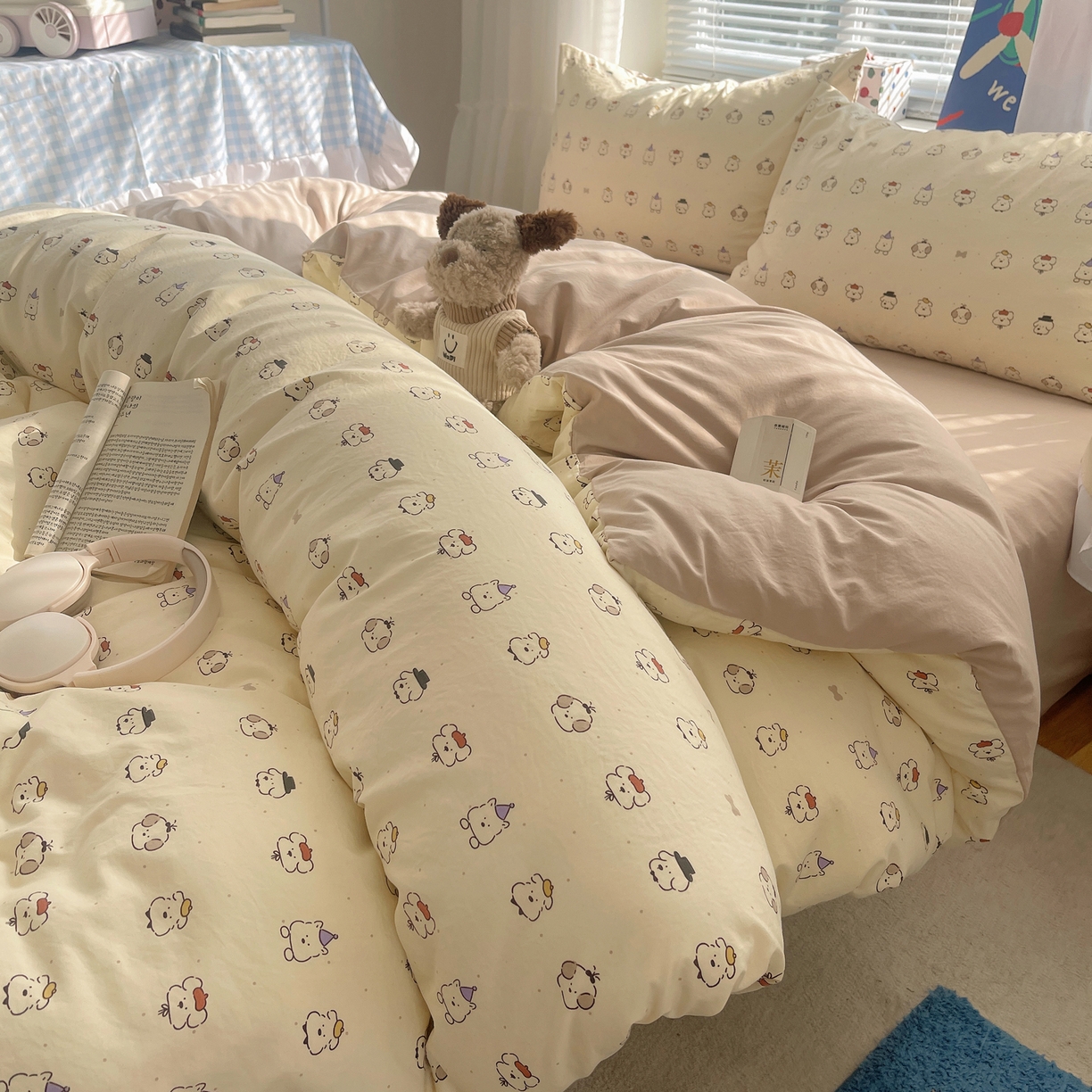 91家纺网 家纺一手货源 找家纺 （总）耀悦家纺 2026新款古法仿棉云朵棉吊边床单童趣四件套-第一弹