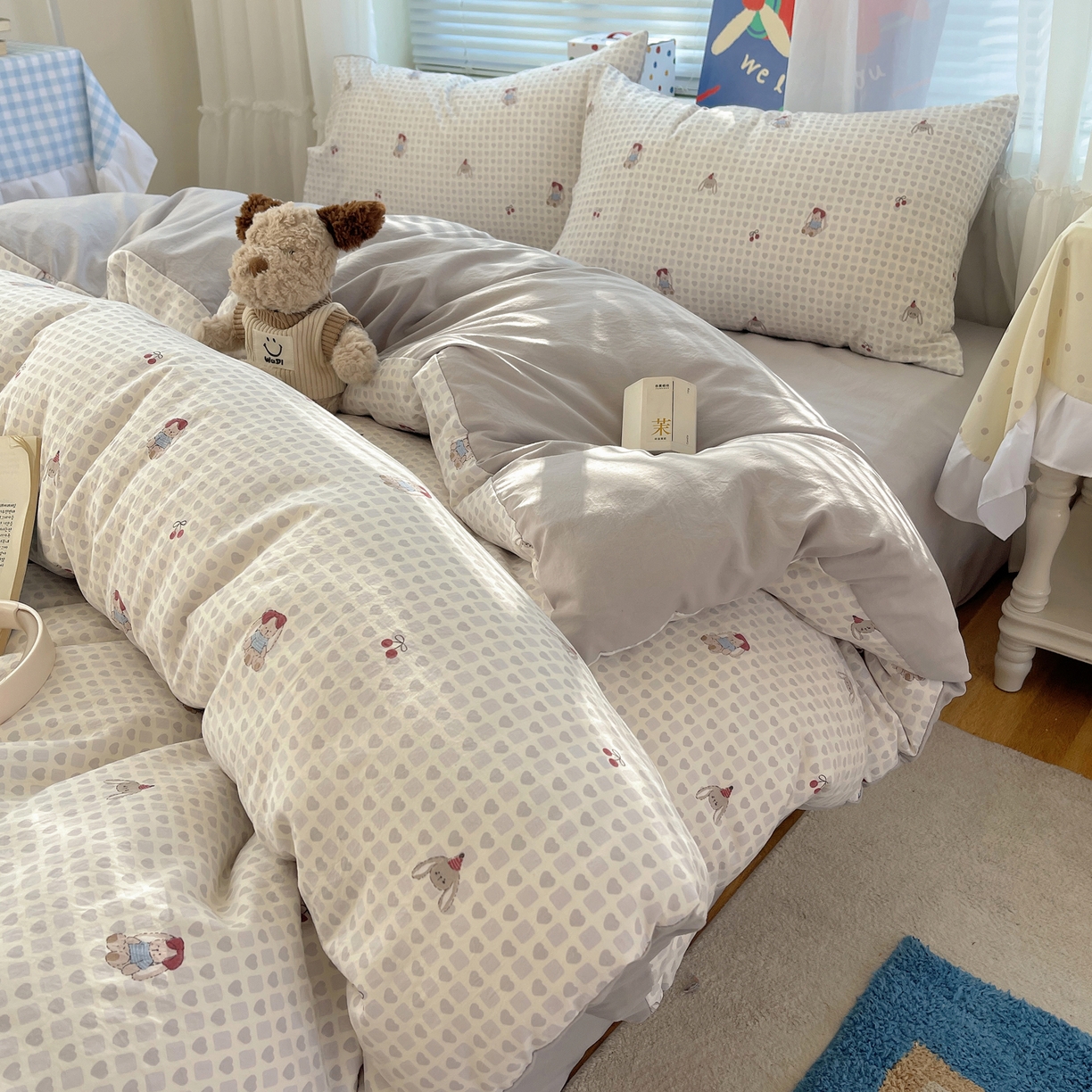 91家纺网 家纺一手货源 找家纺 （总）耀悦家纺 2026新款古法仿棉云朵棉吊边床单童趣四件套-第一弹