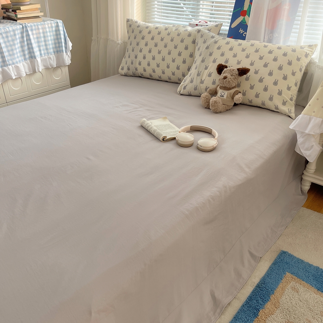 91家纺网 家纺一手货源 找家纺 耀悦家纺 2026新款古法仿棉云朵棉吊边床单童趣四件套-第一弹 兔梦泽