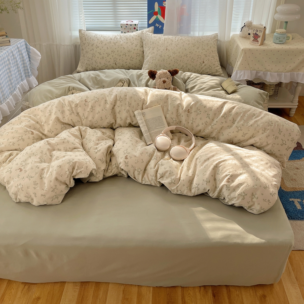 91家纺网 家纺一手货源 找家纺 （总）耀悦家纺 2026新款古法仿棉云朵棉吊边床单童趣四件套-第二弹