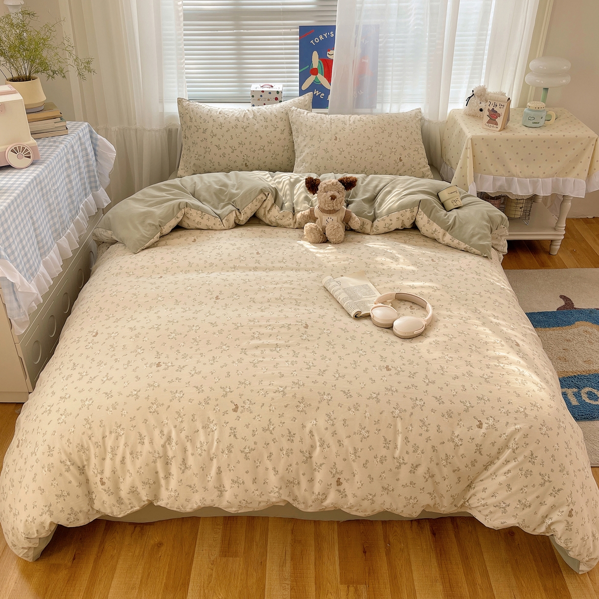 91家纺网 家纺一手货源 找家纺 （总）耀悦家纺 2026新款古法仿棉云朵棉吊边床单童趣四件套-第二弹