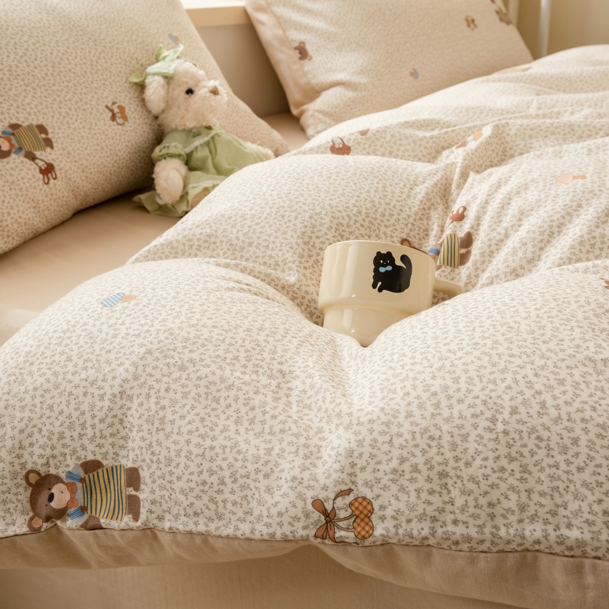 91家纺网 家纺一手货源 找家纺 雯雨家纺 2026新款A类全棉有氧双层纱单被套 朱迪熊-米