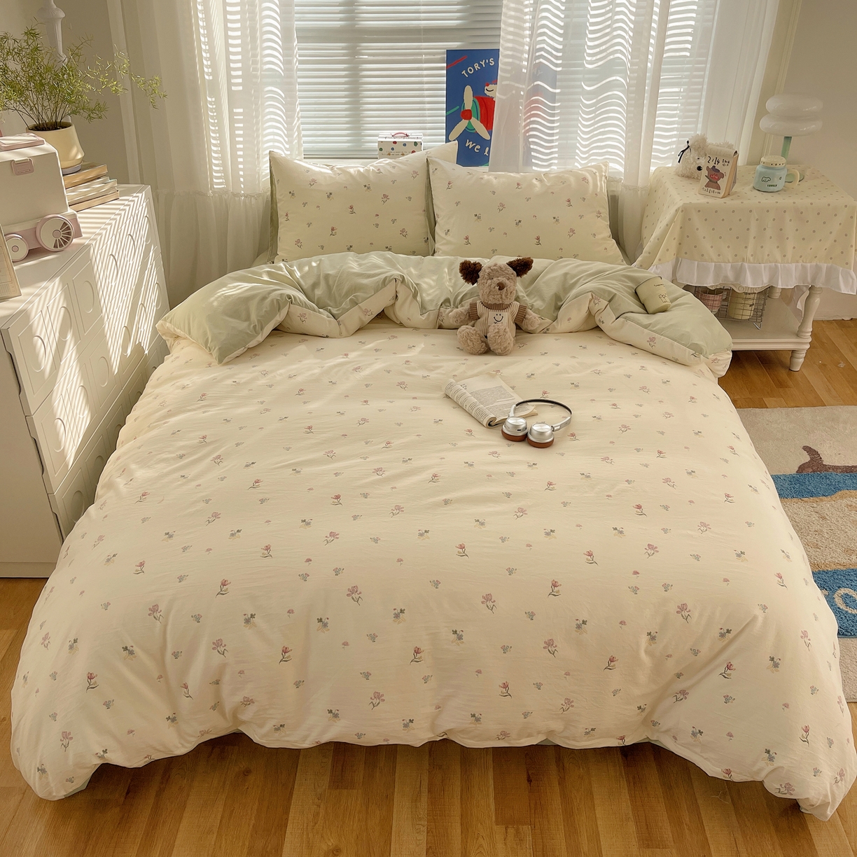 91家纺网 家纺一手货源 找家纺 耀悦家纺 2026新款古法仿棉云朵棉吊边床单童趣四件套-第二弹 芍药与春