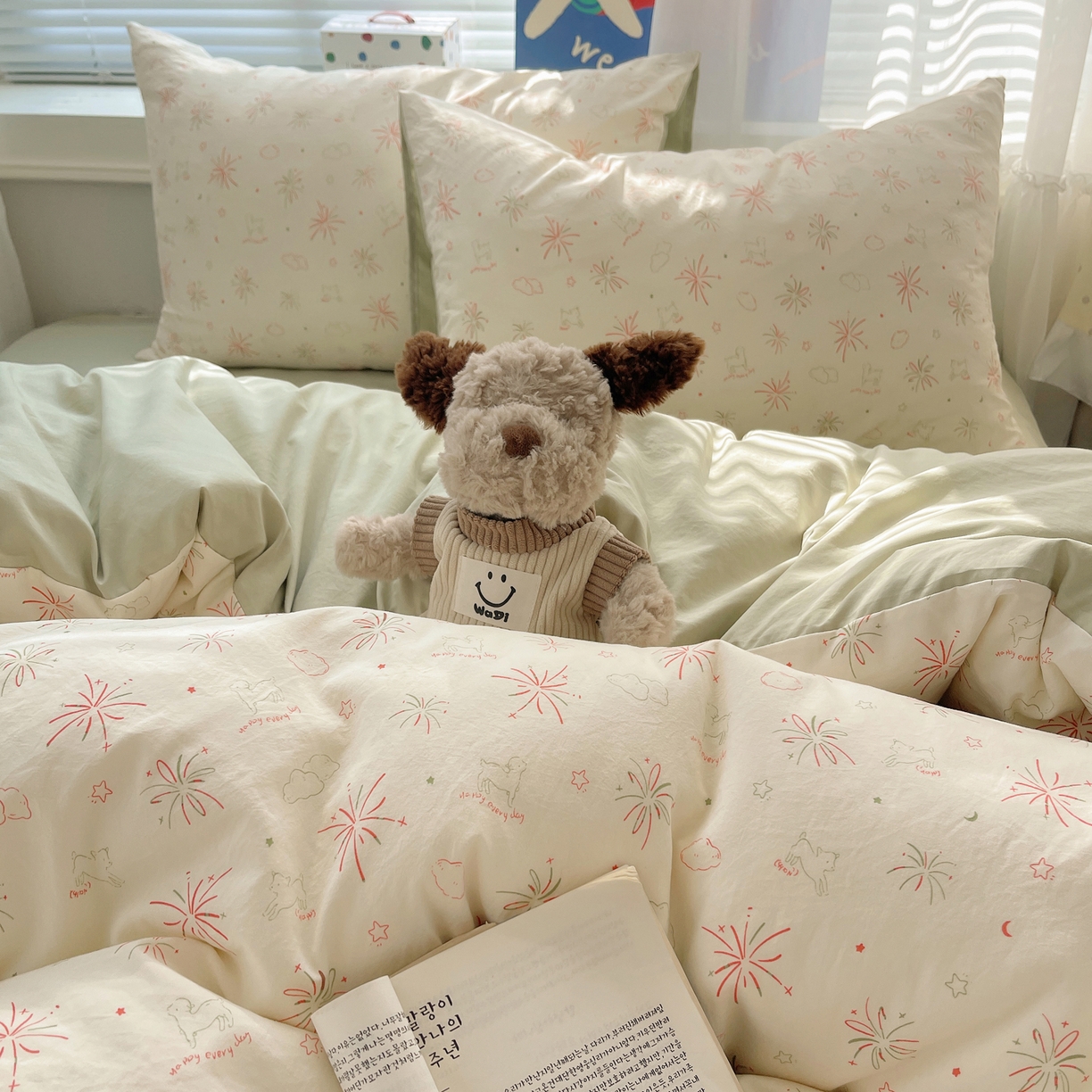 91家纺网 家纺一手货源 找家纺 耀悦家纺 2026新款古法仿棉云朵棉吊边床单童趣四件套-第二弹 烟花梦野