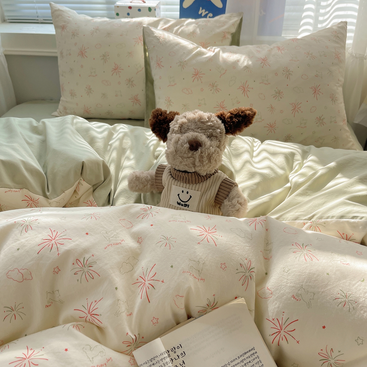 91家纺网 家纺一手货源 找家纺 耀悦家纺 2026新款古法仿棉云朵棉吊边床单童趣四件套-第二弹 烟花梦野