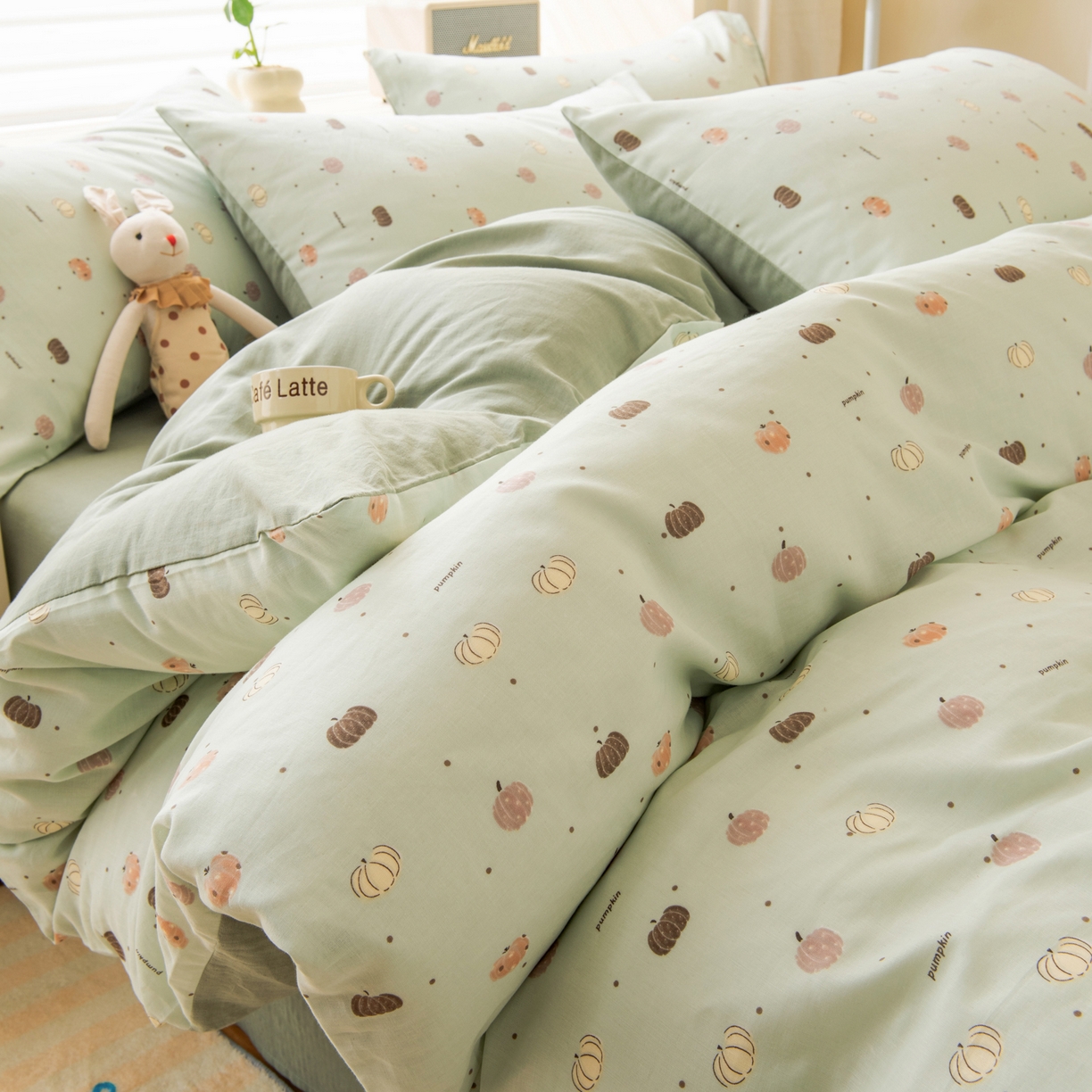 91家纺网 家纺一手货源 找家纺 雯雨家纺 2026新款A类全棉有氧双层纱单被套 南语-绿