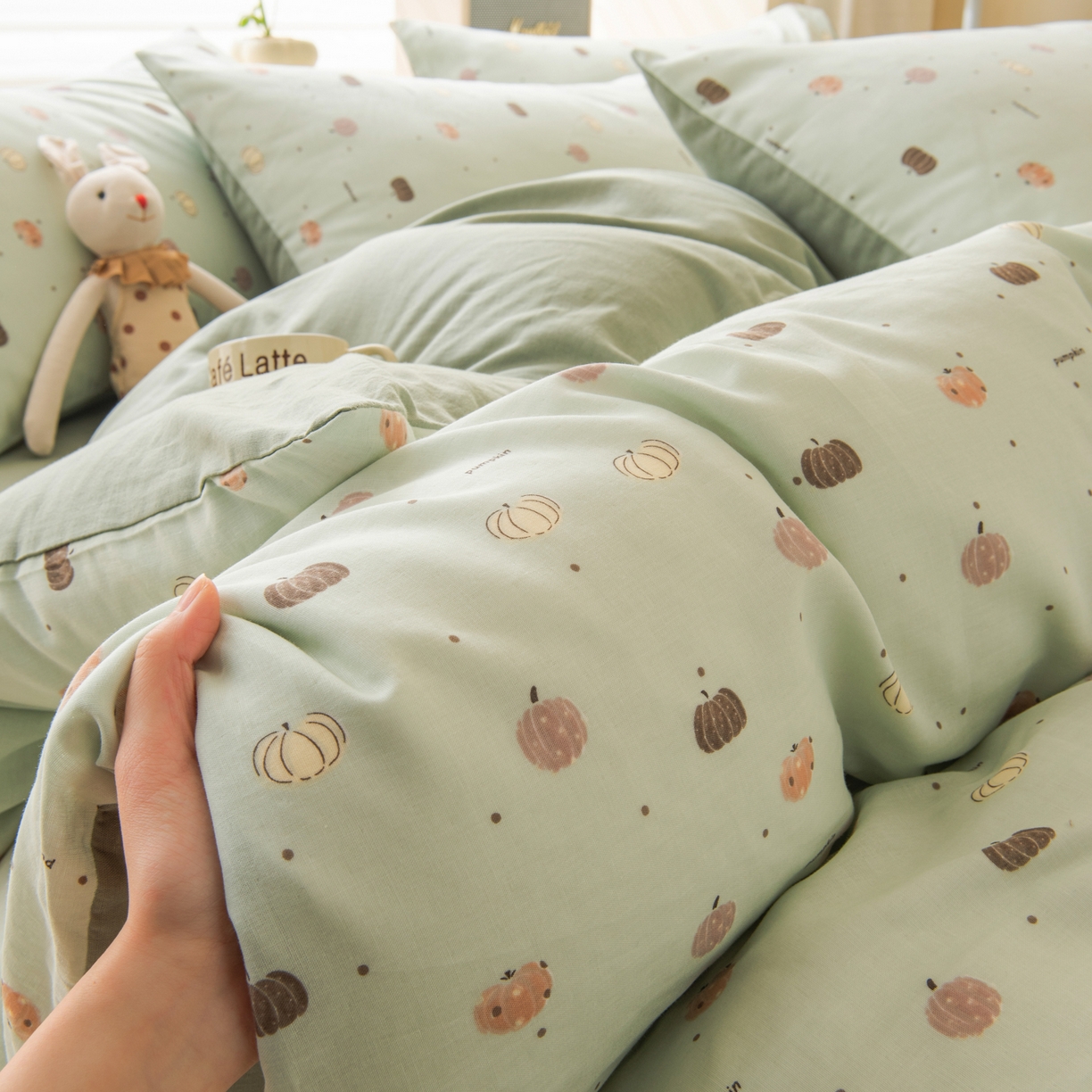 91家纺网 家纺一手货源 找家纺 雯雨家纺 2026新款A类全棉有氧双层纱单被套 南语-绿