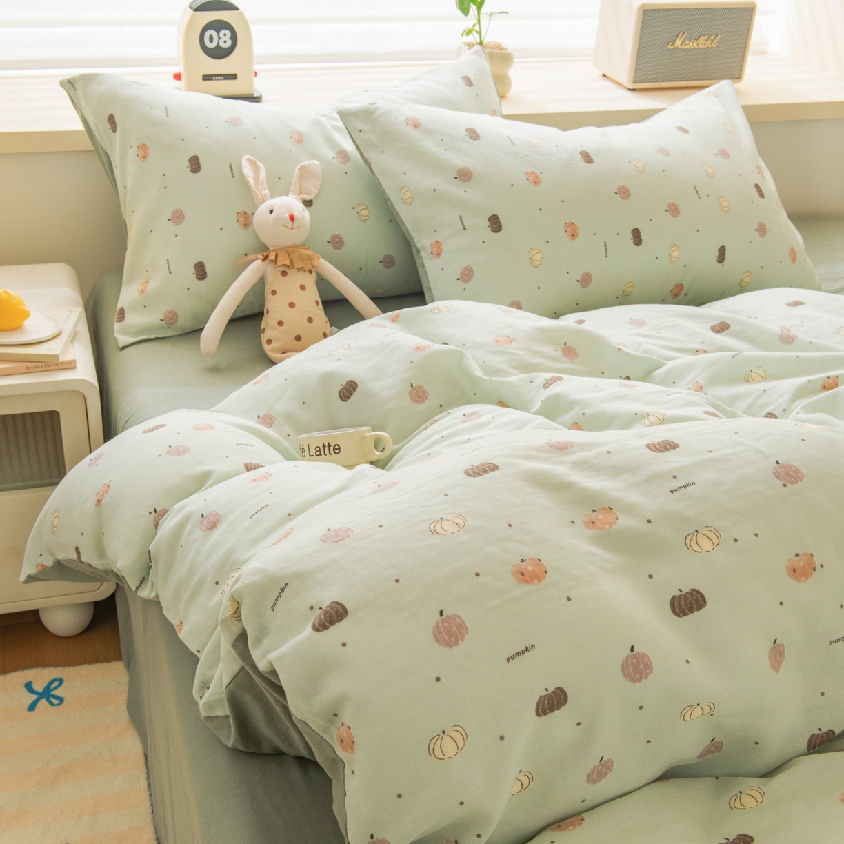 91家纺网 家纺一手货源 找家纺 雯雨家纺 2026新款A类全棉有氧双层纱单被套 南语-绿