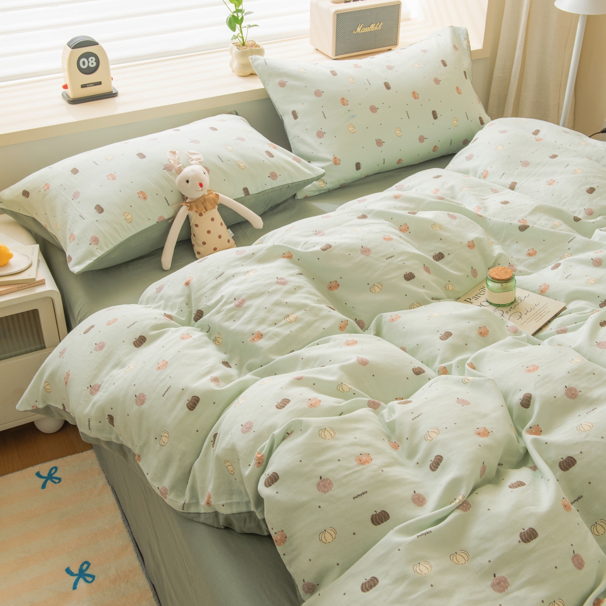 91家纺网 家纺一手货源 找家纺 雯雨家纺 2026新款A类全棉有氧双层纱单被套 南语-绿