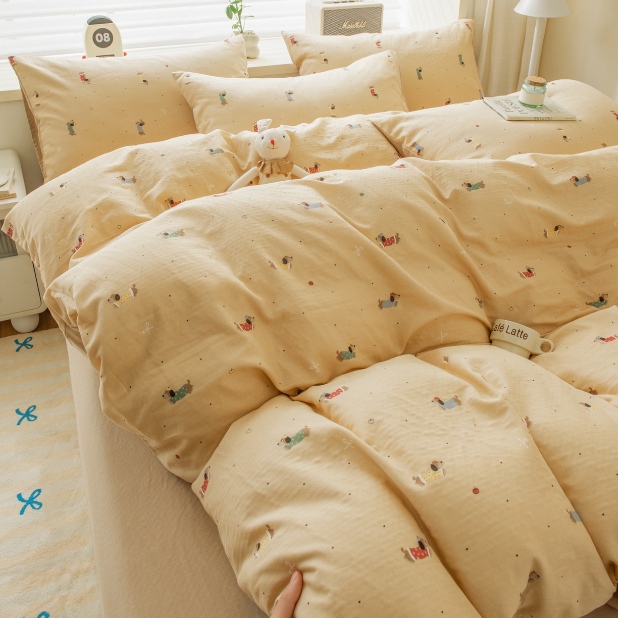 91家纺网 家纺一手货源 找家纺 雯雨家纺 2026新款A类全棉有氧双层纱单被套 皮皮狗