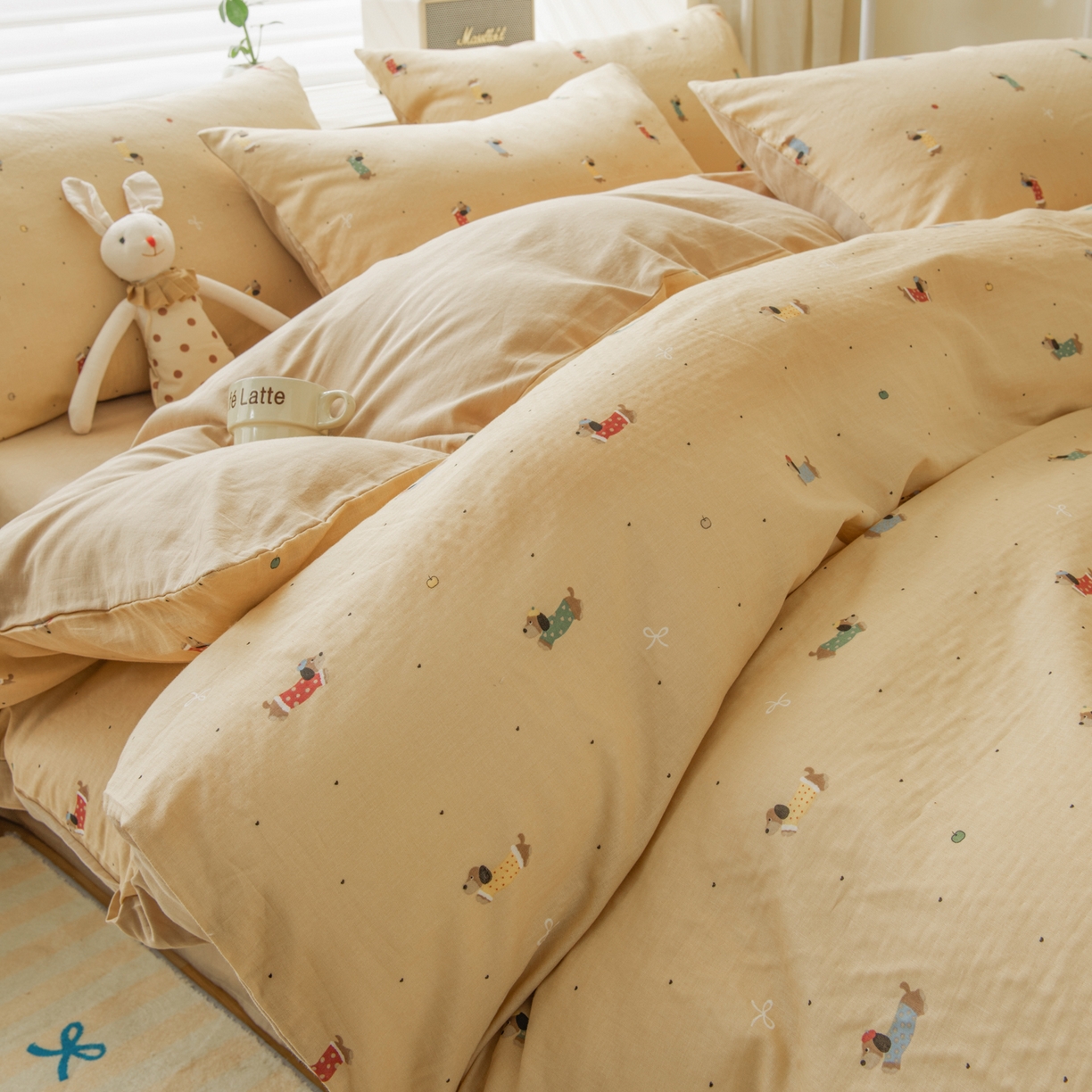 91家纺网 家纺一手货源 找家纺 雯雨家纺 2026新款A类全棉有氧双层纱单被套 皮皮狗