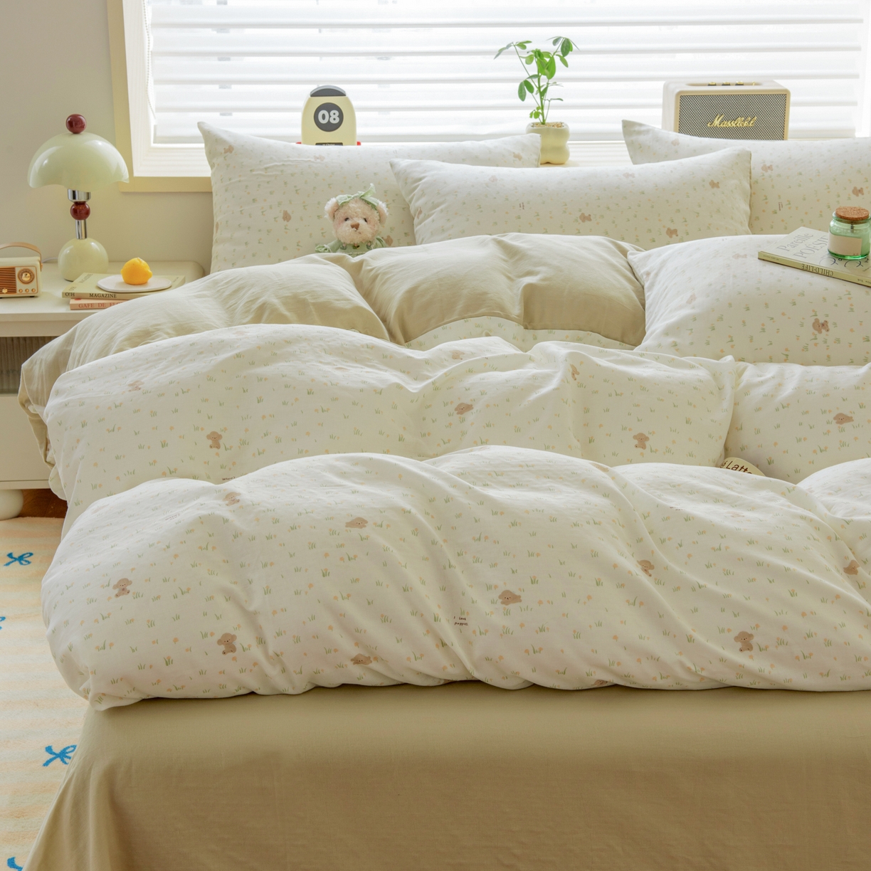 91家纺网 家纺一手货源 找家纺 雯雨家纺 2026新款A类全棉有氧双层纱单被套 田园小熊