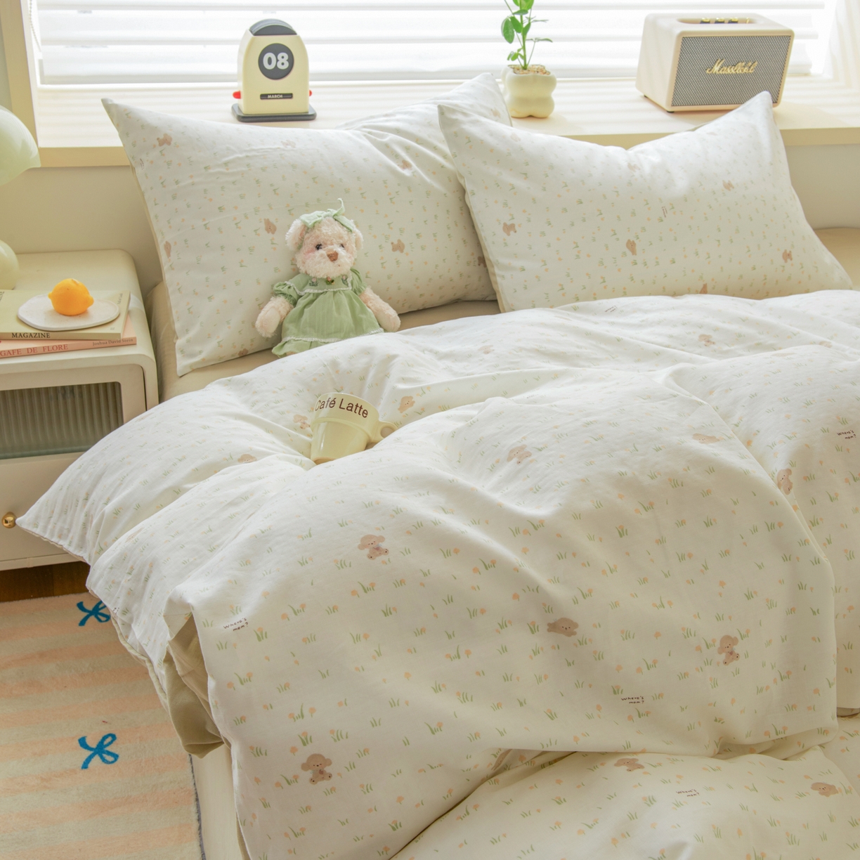 91家纺网 家纺一手货源 找家纺 雯雨家纺 2026新款A类全棉有氧双层纱单被套 田园小熊