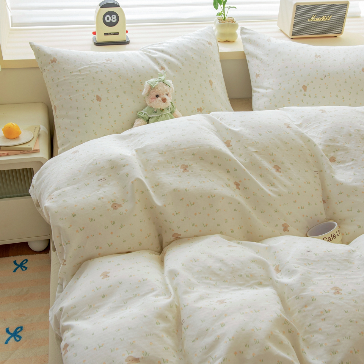 91家纺网 家纺一手货源 找家纺 雯雨家纺 2026新款A类全棉有氧双层纱单被套 田园小熊