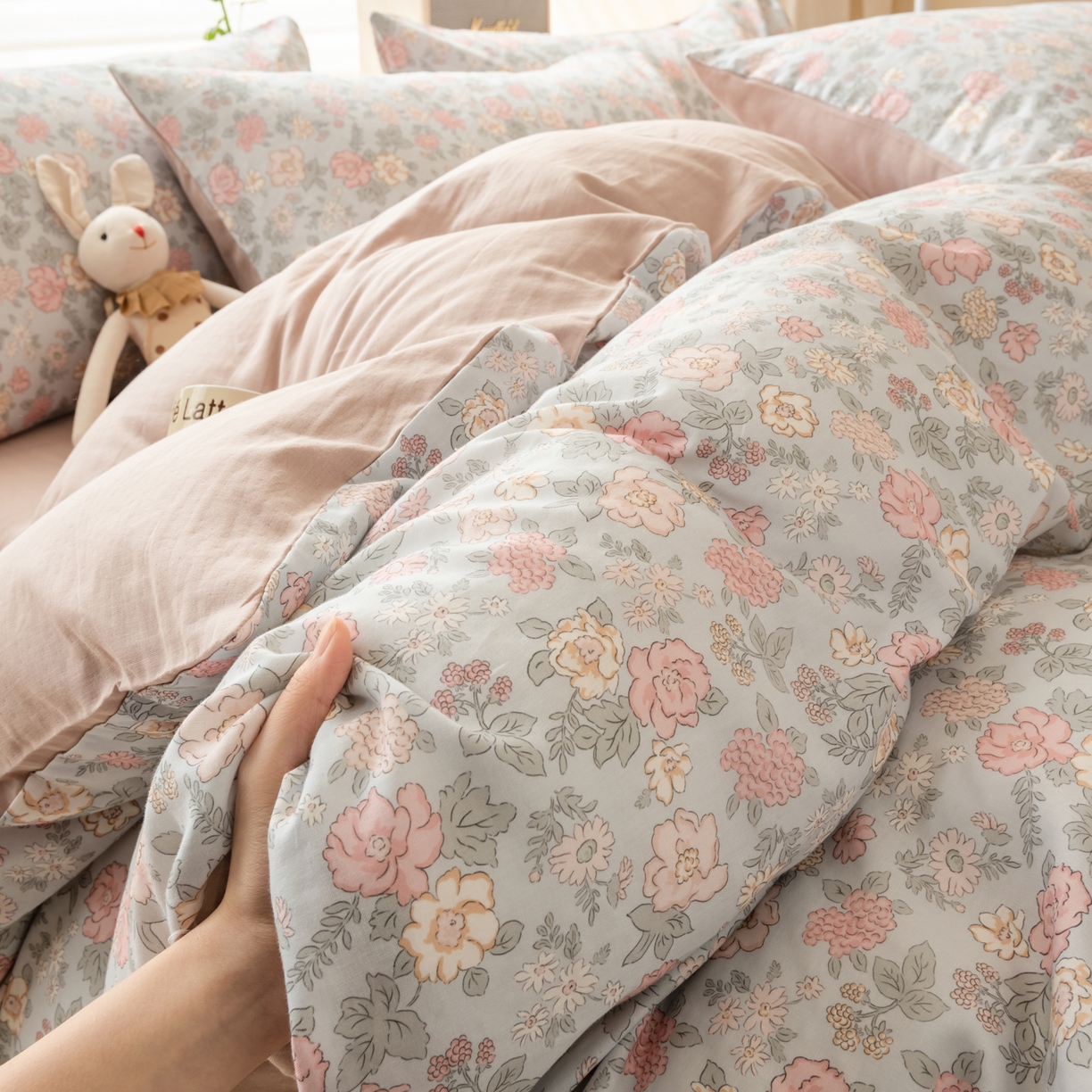 91家纺网 家纺一手货源 找家纺 雯雨家纺 2026新款A类全棉有氧双层纱单被套 香水繁花-兰