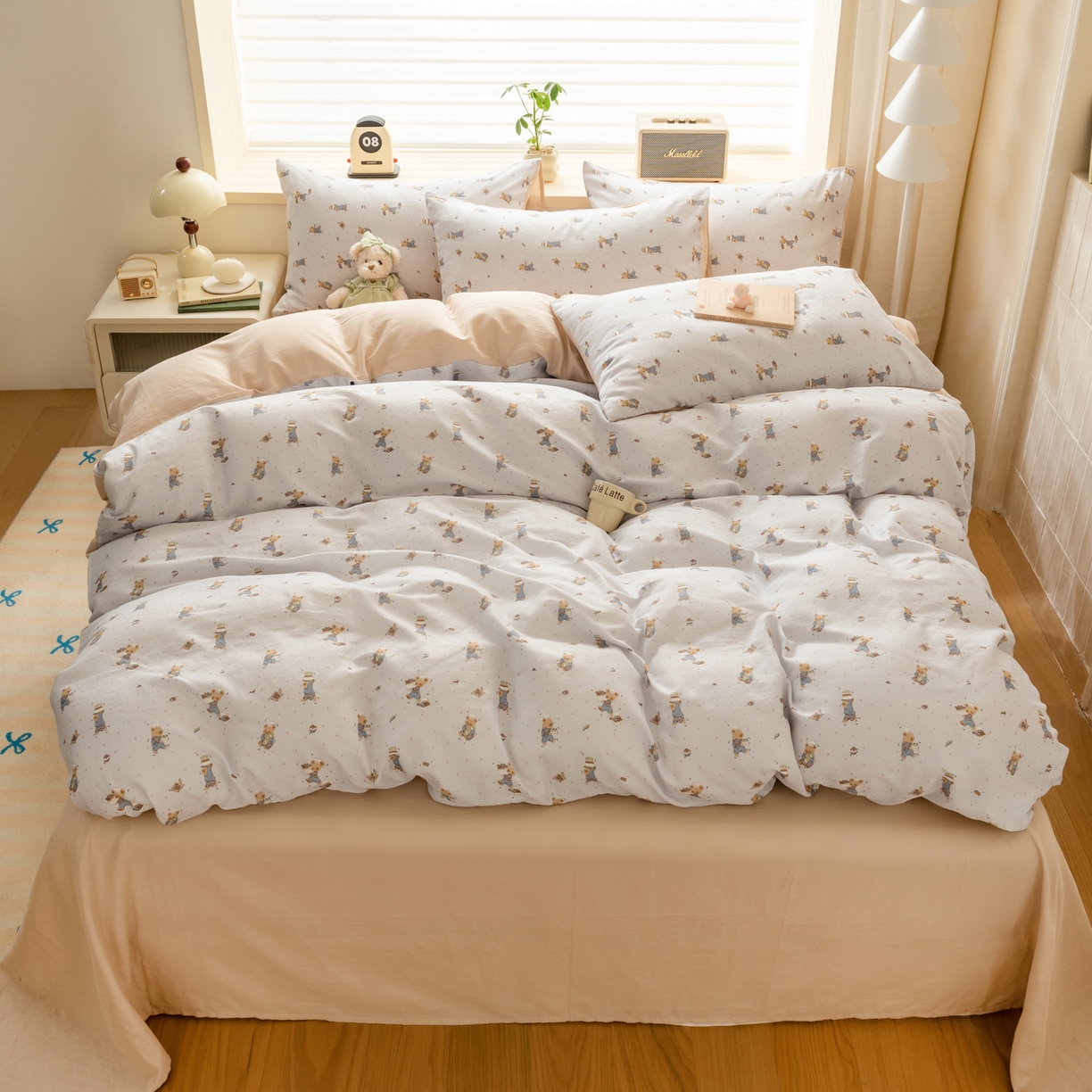 91家纺网 家纺一手货源 找家纺 雯雨家纺 2026新款A类全棉有氧双层纱单被套 小熊礼物