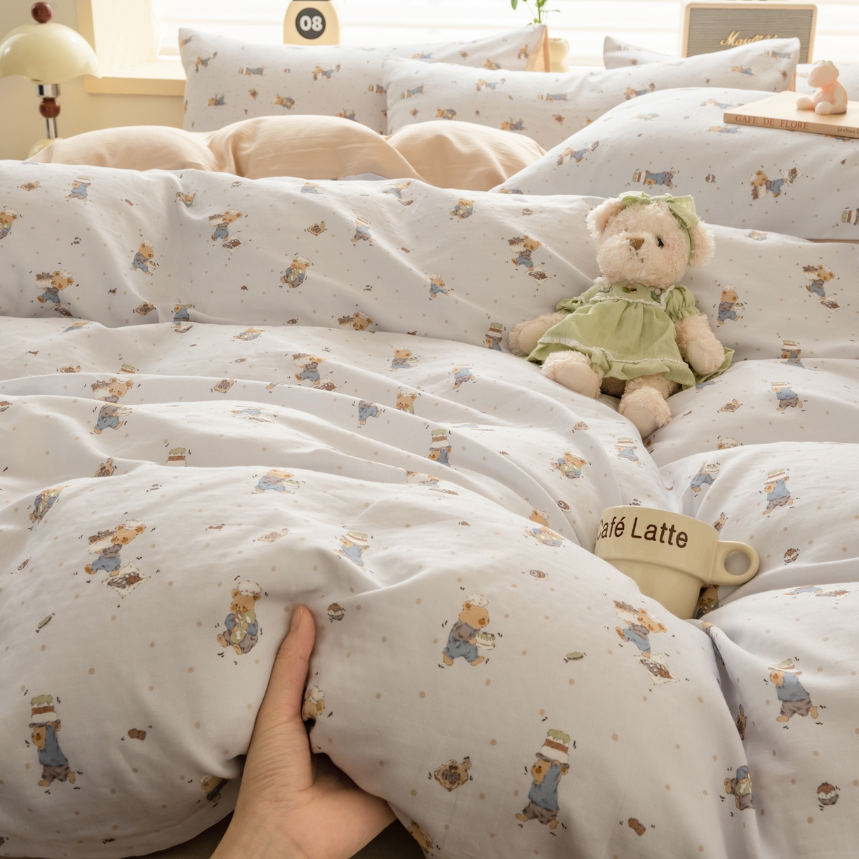 91家纺网 家纺一手货源 找家纺 雯雨家纺 2026新款A类全棉有氧双层纱单被套 小熊礼物