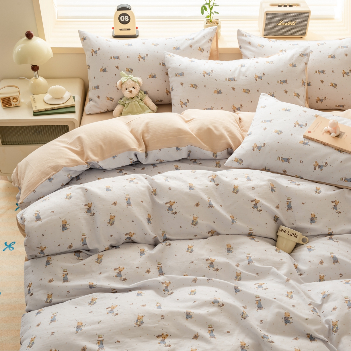 91家纺网 家纺一手货源 找家纺 雯雨家纺 2026新款A类全棉有氧双层纱单被套 小熊礼物