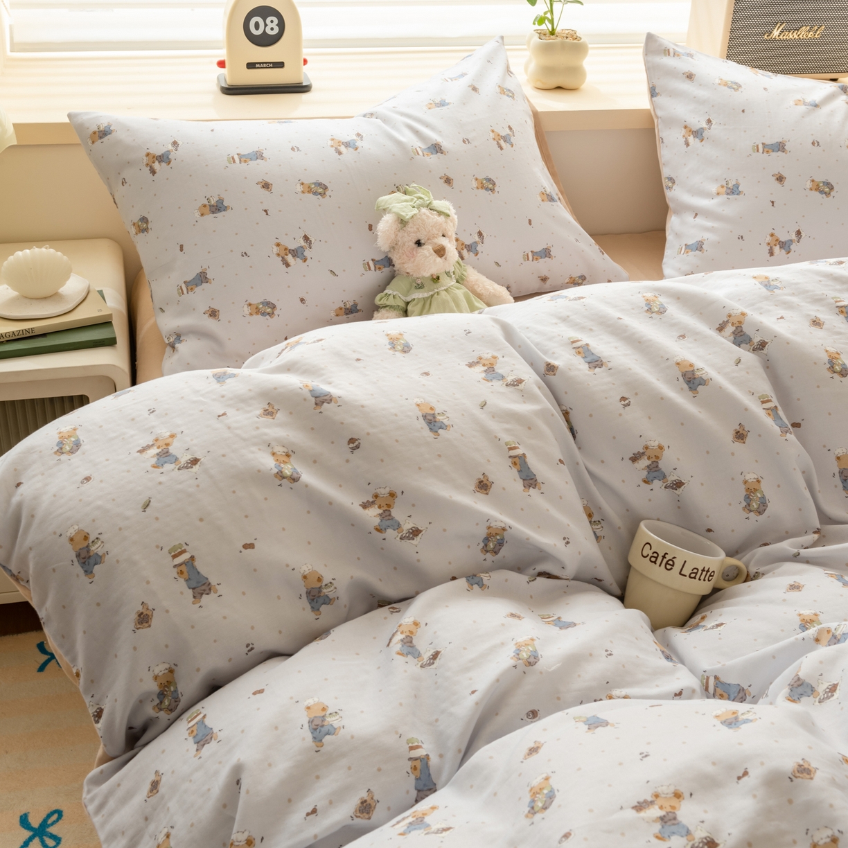 91家纺网 家纺一手货源 找家纺 雯雨家纺 2026新款A类全棉有氧双层纱单被套 小熊礼物