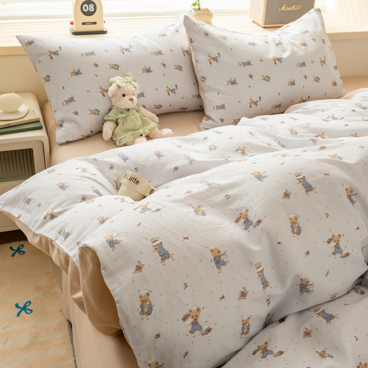 91家纺网 家纺一手货源 找家纺 雯雨家纺 2026新款A类全棉有氧双层纱单被套 小熊礼物