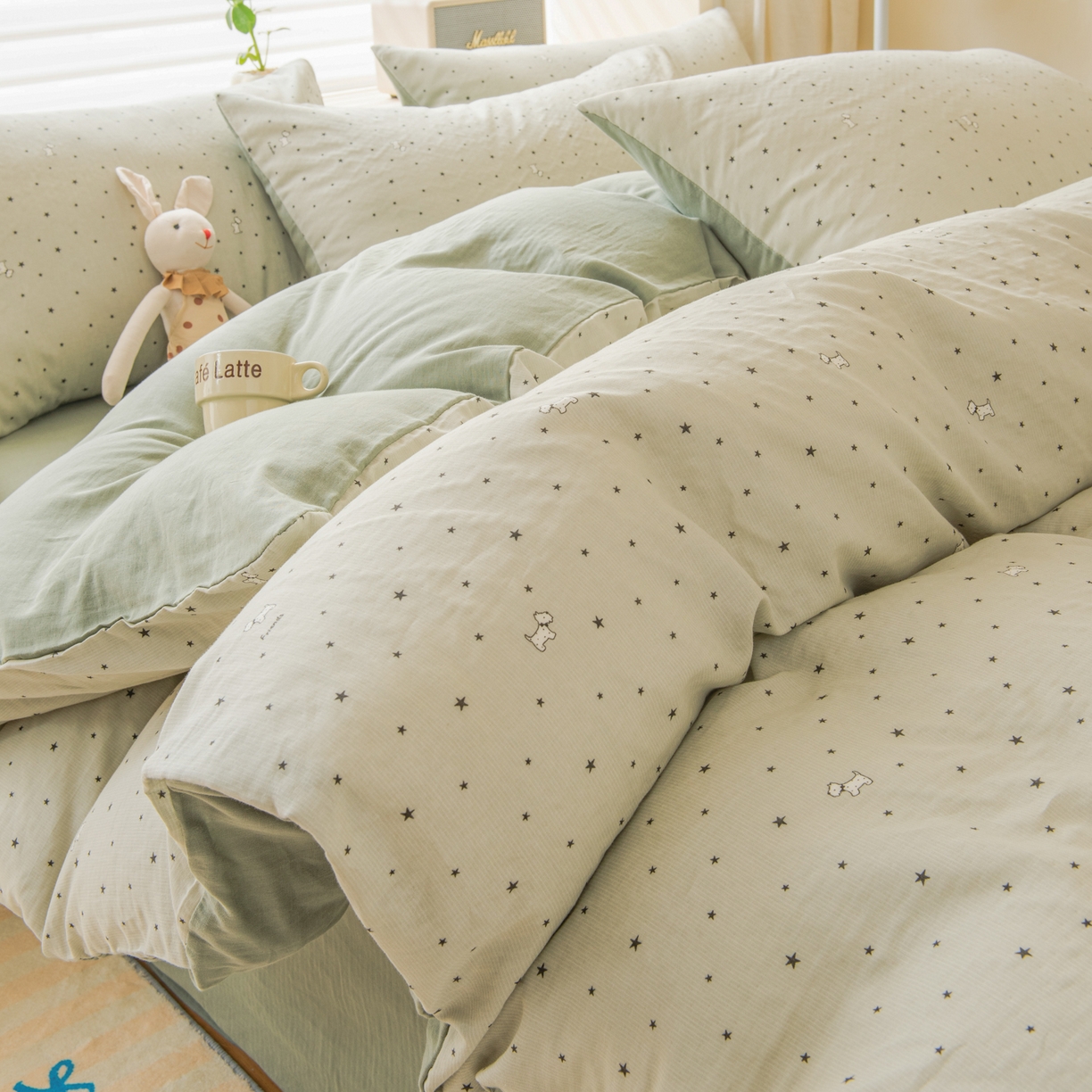 91家纺网 家纺一手货源 找家纺 雯雨家纺 2026新款A类全棉有氧双层纱单被套 星空犬