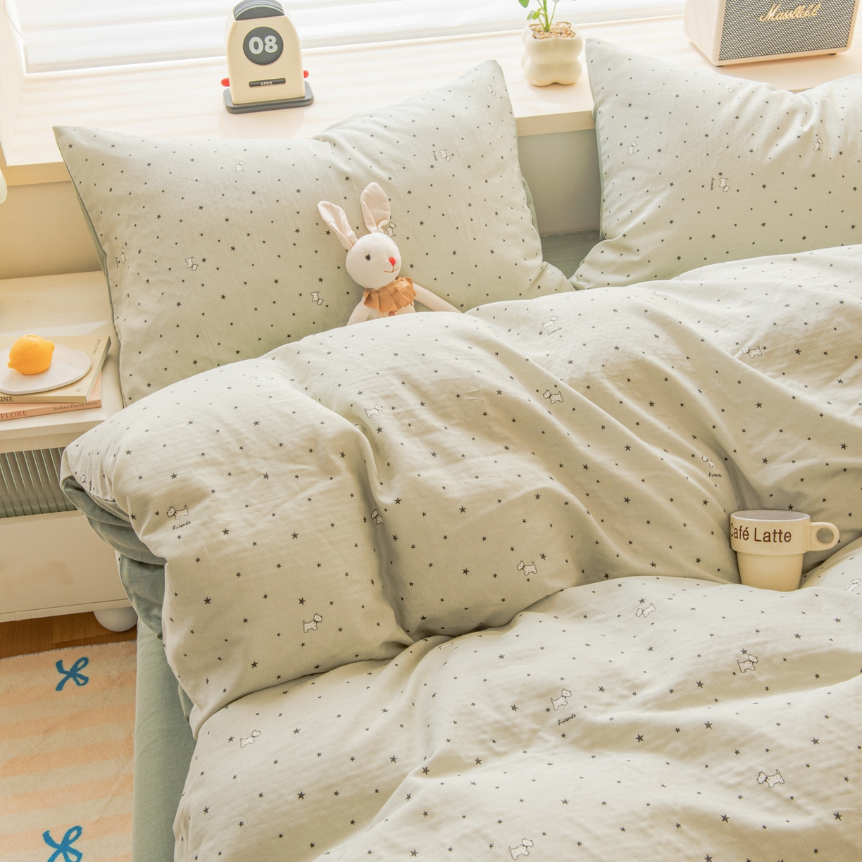 91家纺网 家纺一手货源 找家纺 雯雨家纺 2026新款A类全棉有氧双层纱单被套 星空犬